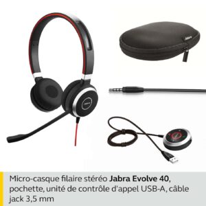 Jabra B2B Evolve 40 avec casque stéréo filaire, optimisé pour Microsoft Lync, noir