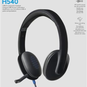 Logitech H540 Casque Filaire, Ecouteurs Stéréo Anti-Parasites, USB, Commandes sur l'Oreillette, Témoin Lumineux d'Activation de la Sourdine, PC/Mac/Portable/Chromebook - Noir