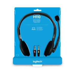 Logitech H110 Casque Filaire, Ecouteurs Stéréo avec Micro Anti-Parasite, Double Fiche Jack 3,5mm, PC/Mac/Portable - Noir