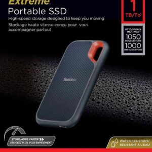 SanDisk Extreme 1 To NVMe SSD, disque externe, USB-C, jusqu'à 1 050 Mo/s en vitesse de lecture et 1 000 Mo/s en vitesse d'écriture, résistant à l'eau et à la poussière